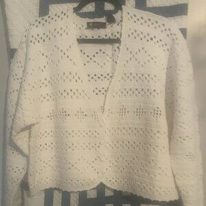 LIZ CLAIBORNE WHITE HAND CROCHET COTTON SWEATER - L (LIZSPORT)